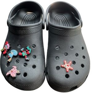 CROCS Kids Black Slippers with Colorful Charms